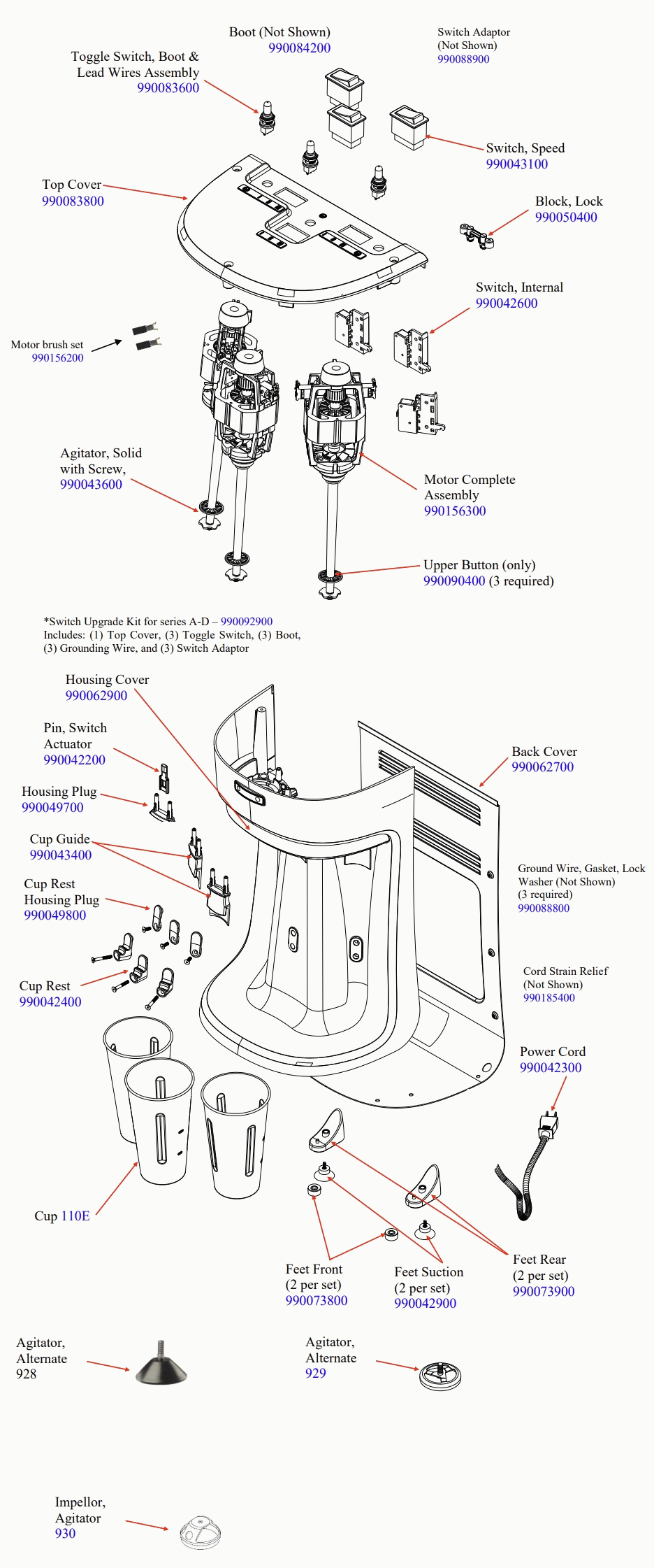 Diagram Diagram and Parts List for HMD400-F  Hamilton Beach Drink Mixer